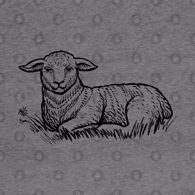 Sheep Sitting on grass hand drawn by KC Happy Shop